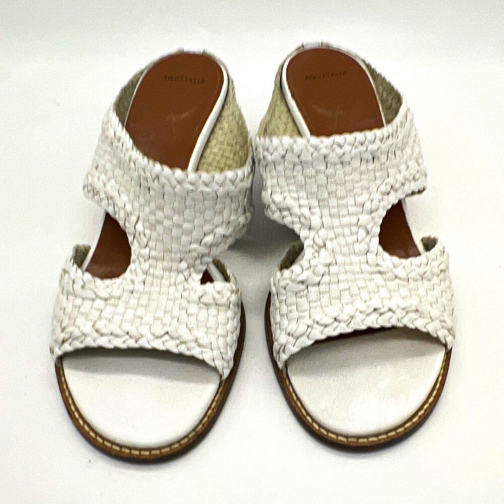 Aquatalia White Leather Woven Braided Slide Sandal Women's US 9.5 Block Heel